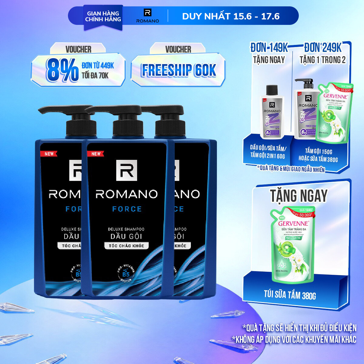 Combo 3 Dầu gội Romano 650g/chai