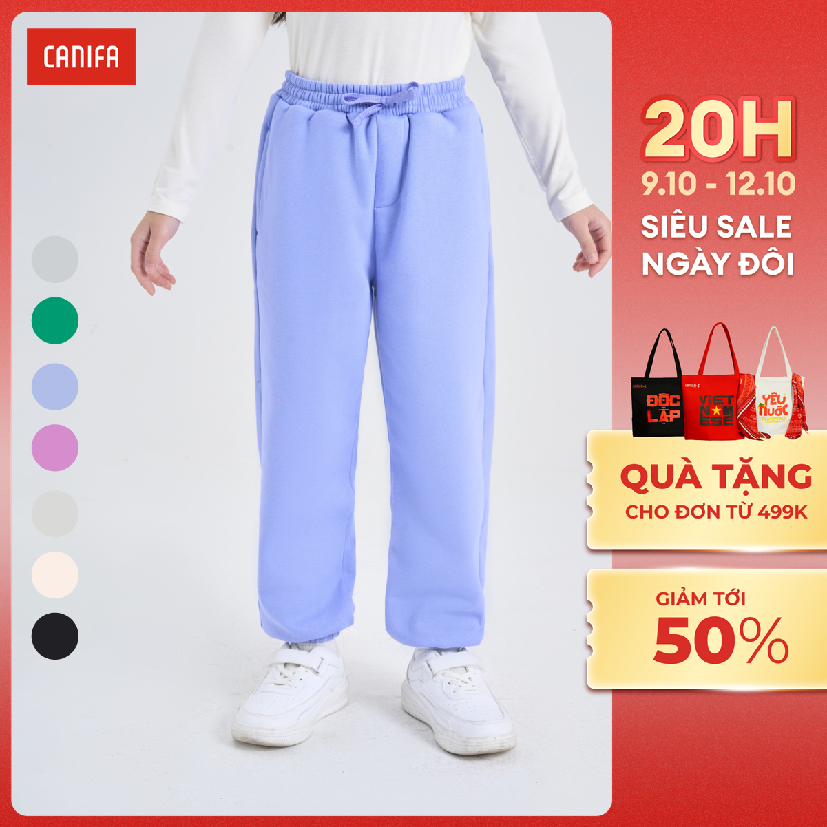 [20H 9-12.10 VOUCHER TỚI 500K] Quần nỉ unisex trẻ em CANIFA basic có túi bo gấu MS24 3BP23W002