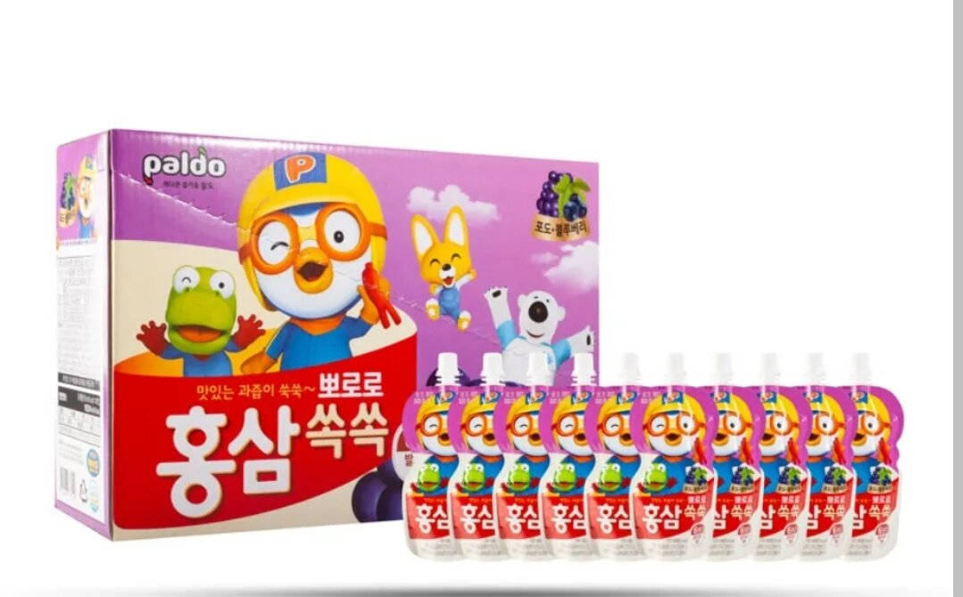 [Hộp 10 túi] Nước hồng sâm trái cây PORORO Hàn Quốc