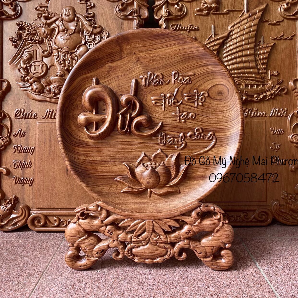 Đĩa Gỗ Phong Thuỷ Hương Đá Liền Khối Đường Kính 30cm,đủ mẫu