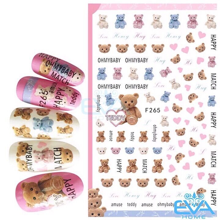 Miếng Dán Móng Tay 3D Nail Sticker Tráng Trí Hoạ Tiết Chú Gấu Dễ Thương Cute Bear F265