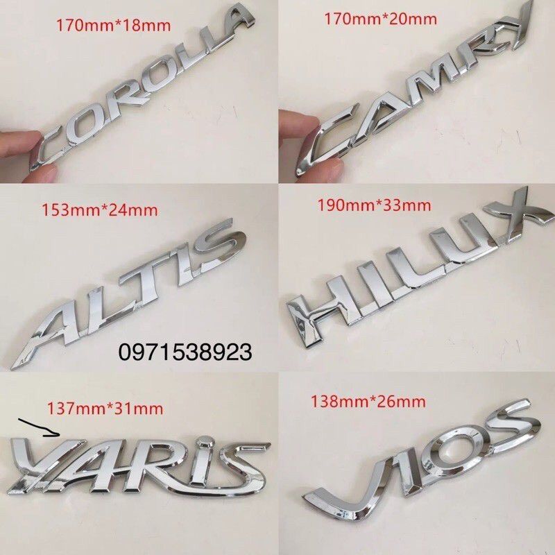 Logo chữ vios camry yaris corolla hilux