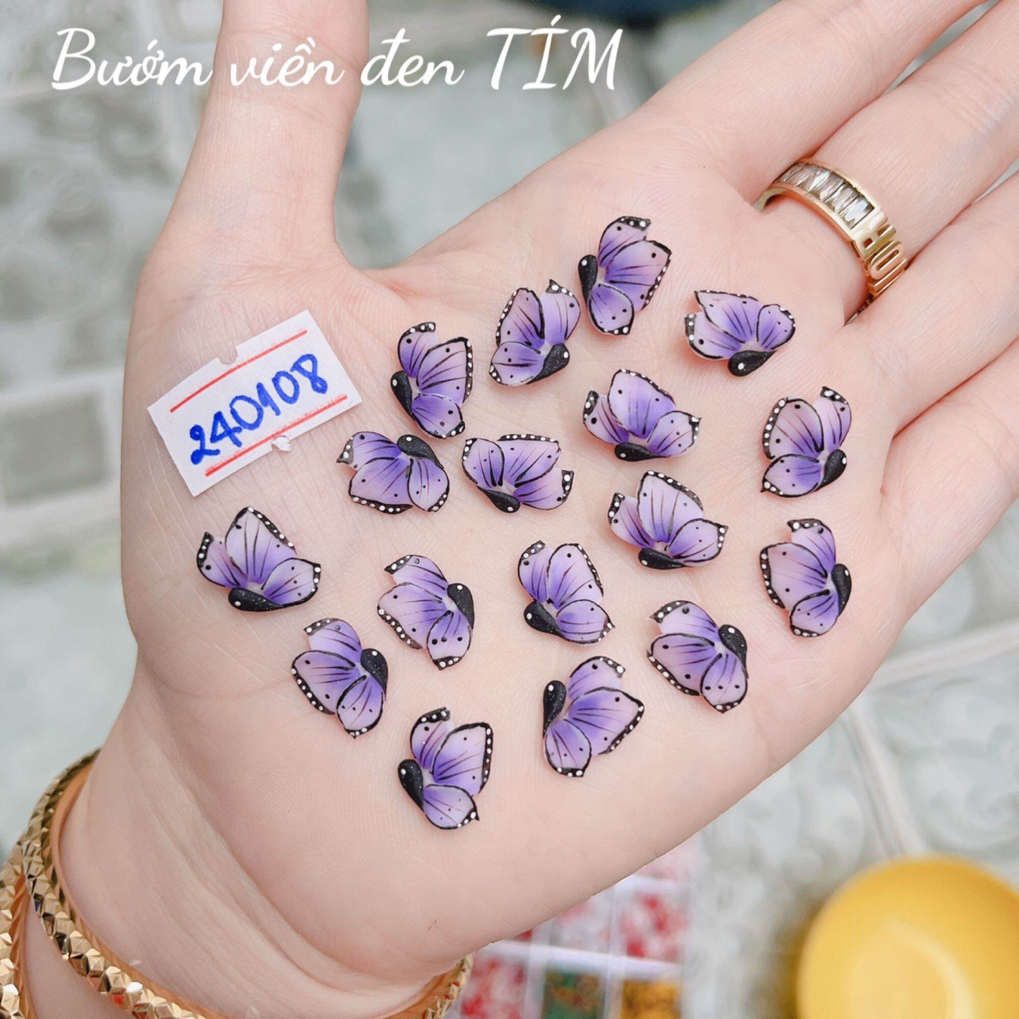 Bướm bột nail đính móng tay bướm nửa cánh mẫu vẽ nét