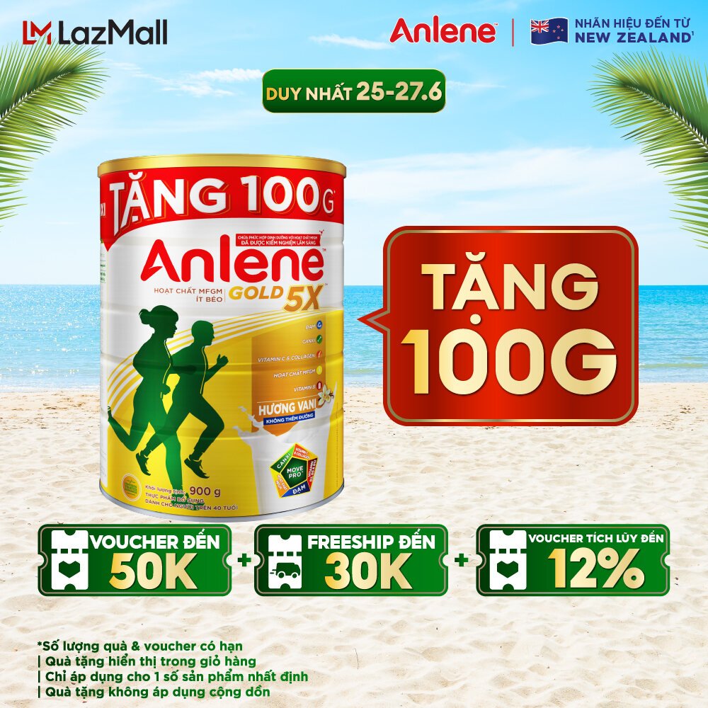 [GIẢM 15% ĐẾN 100K - TẶNG THÊM 100G] Sữa bột Anlene Gold 5X hương vani lon 800g