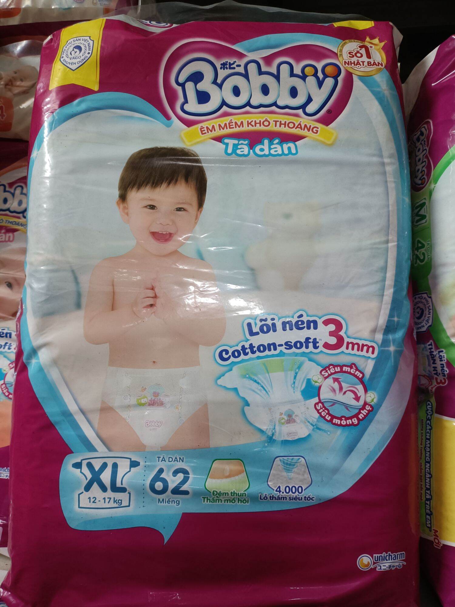 Tã dán bobby size Xl 62m