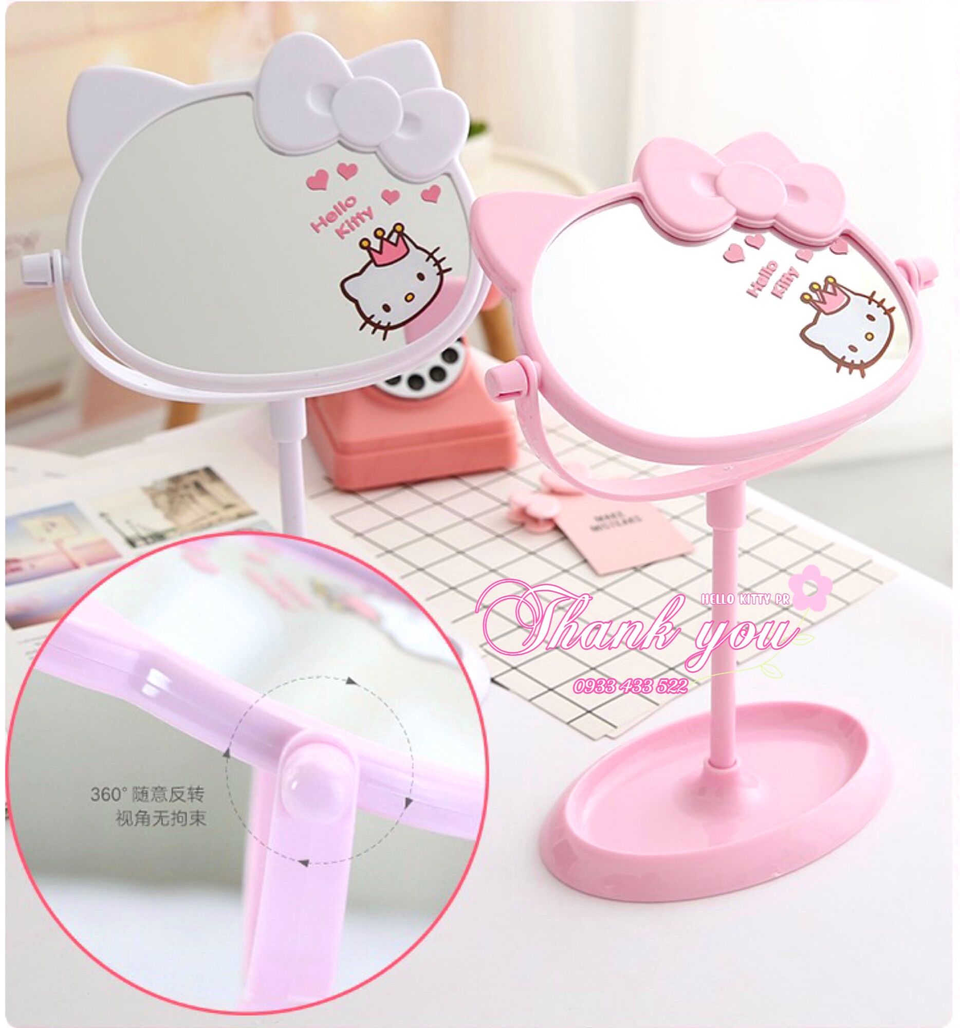 Gương 2 mặt để bàn xoay 360º Hello Kitty