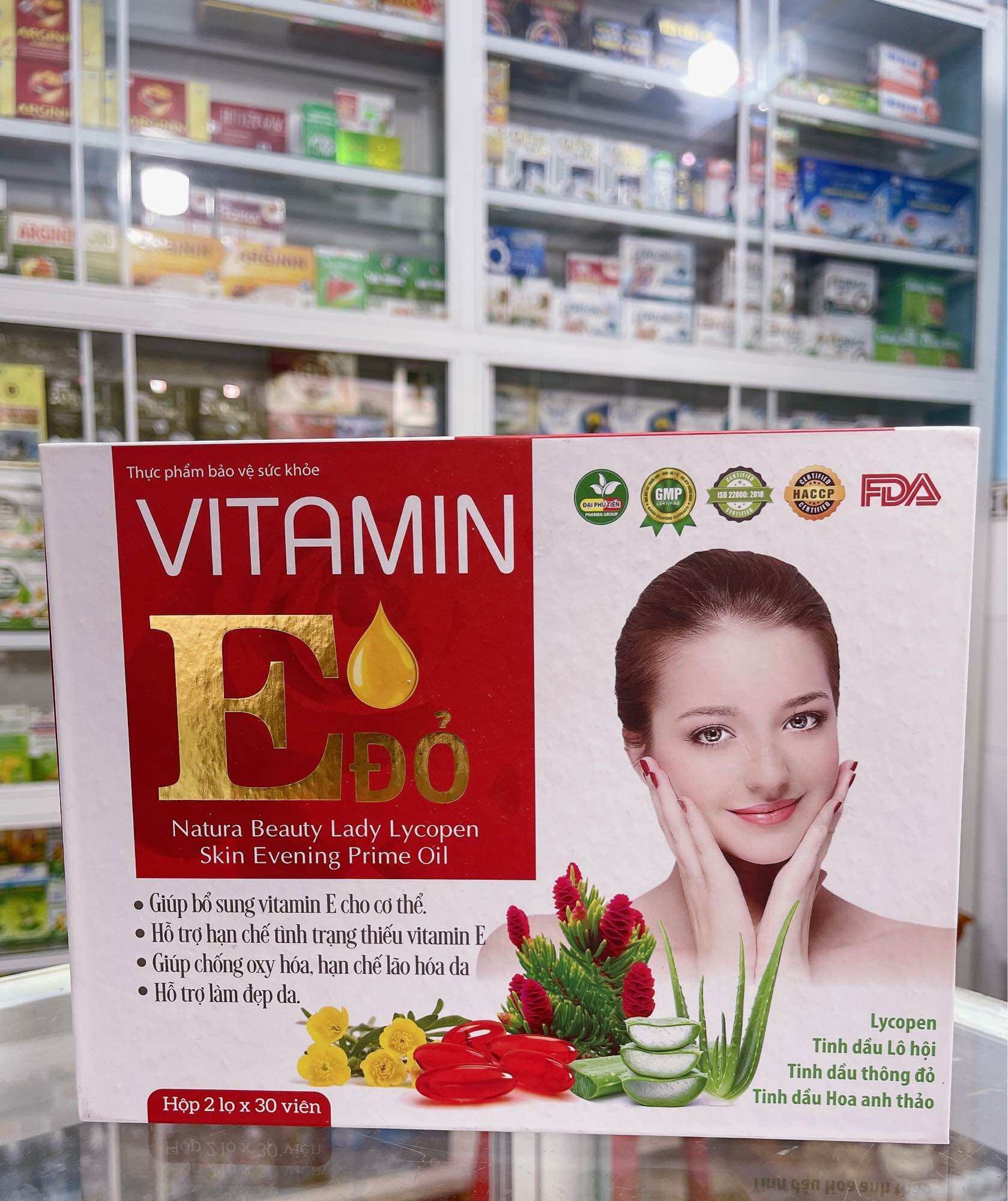 Vitamin E 400iu - VITAMIN E ĐỎ Natura Beauty Lady Lycopen Skin Evening Prime Oil-Tinh dầu thông đỏ t