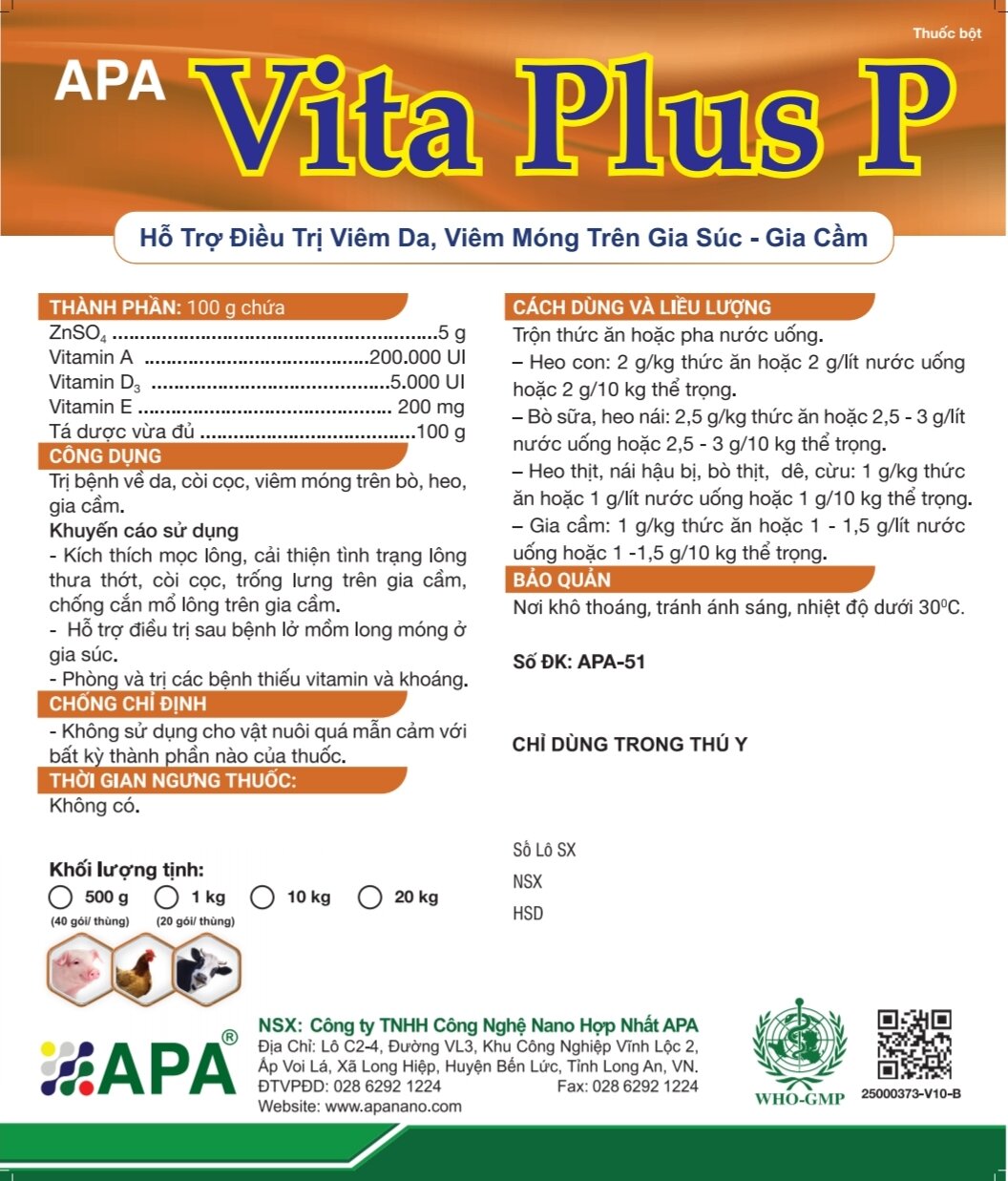 Vita Plus Thái Lan (1kg) - Cung cấp Vitamin ADE và Sulfat Kẽm cho gà vịt cút đẻ. Kích mọc lông, chống cắn mổ cho gà đá (Tan trong nước)