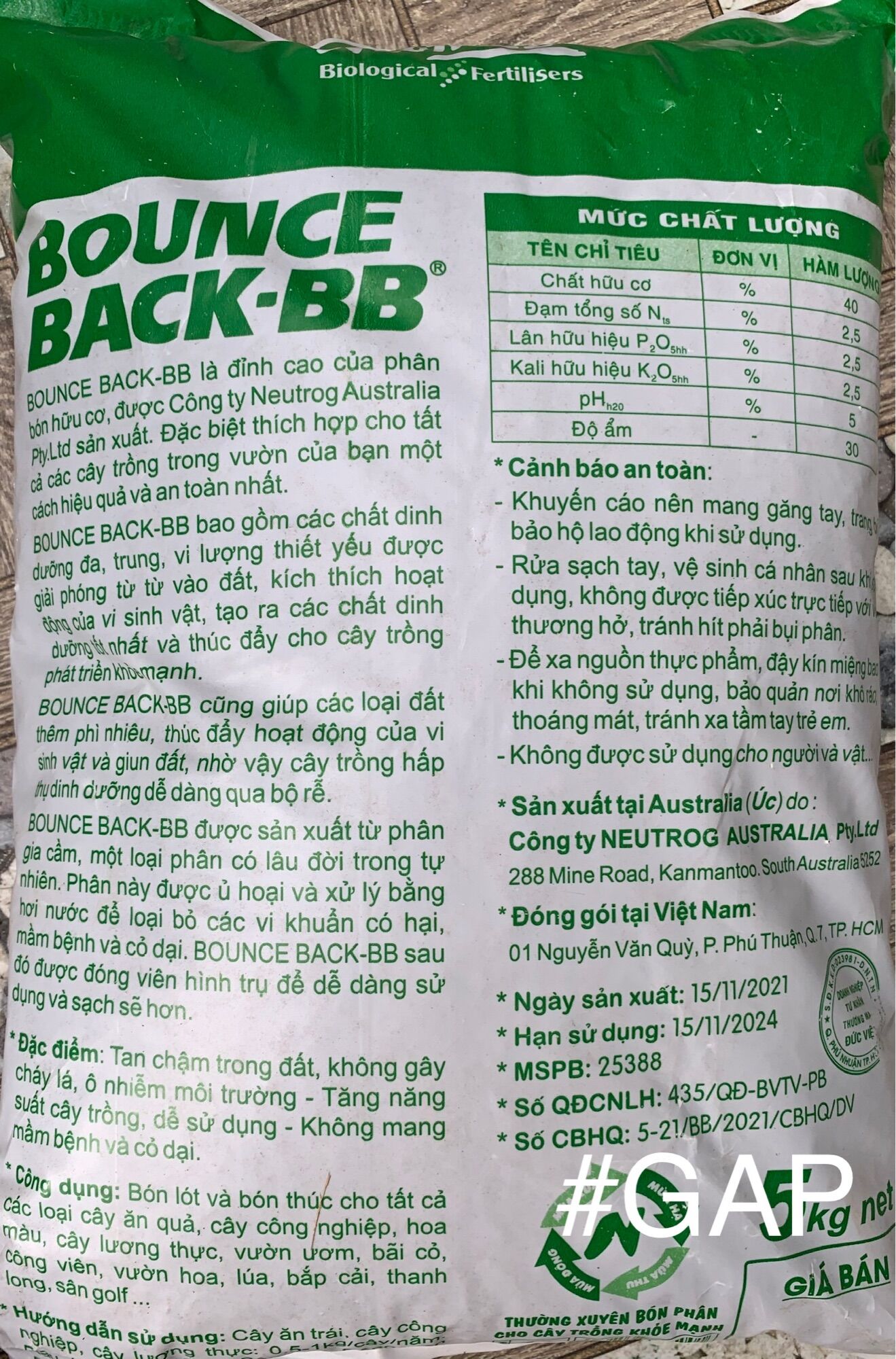 Phân hữu cơ BB Bounce Back nhập khẩu Úc (gói 500g)