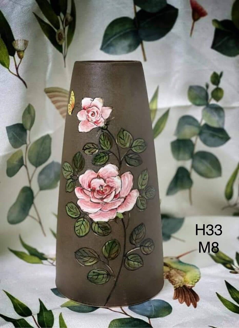 Bình cắm hoa dáng ống, men mộc. Gốm sứ Bát Tràng