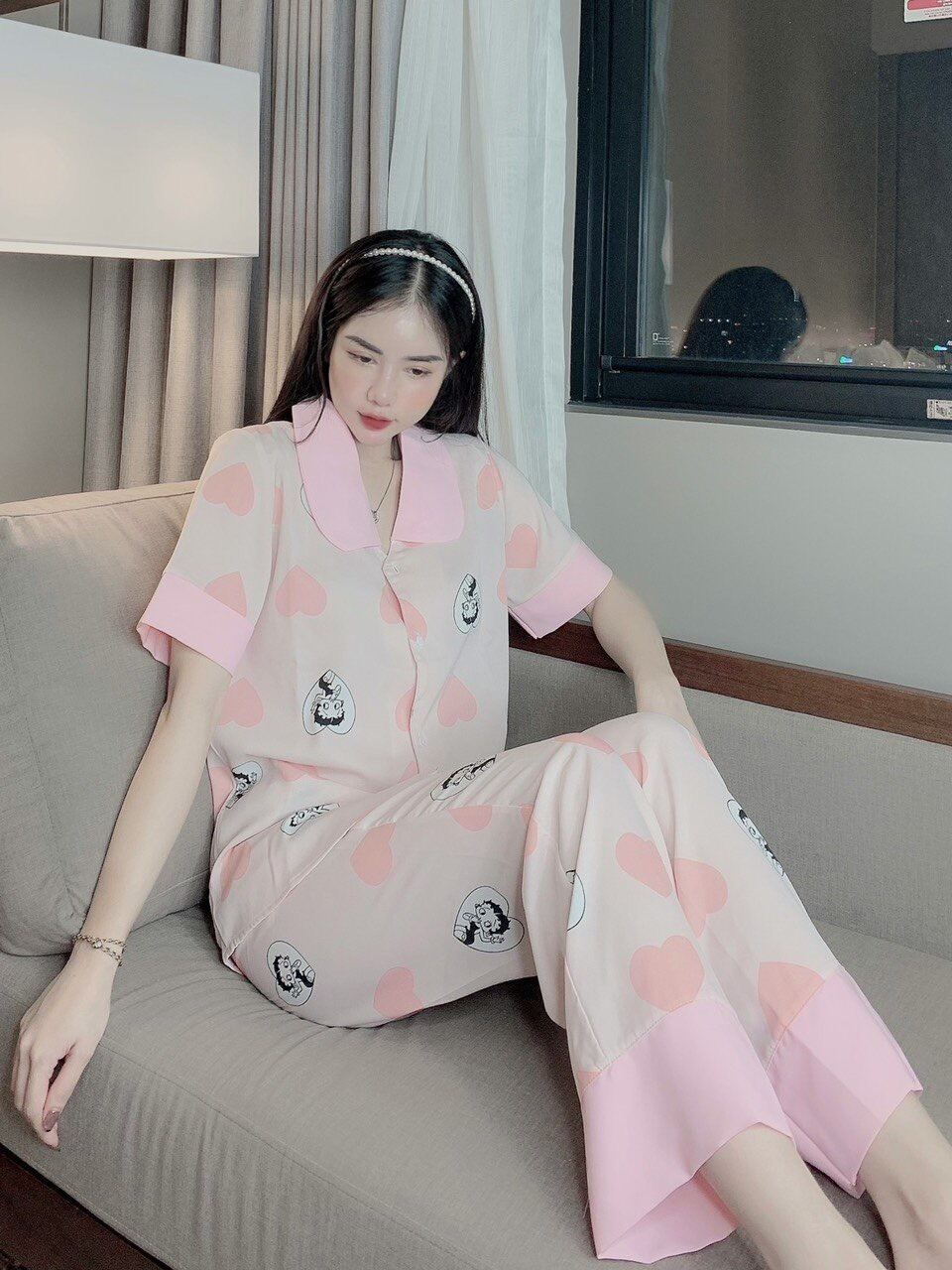 Bộ lụa Pijama lụa loại 1 chất mềm mịn, mát + Ảnh thật ,Bộ Lụa Mango Tay Ngắn