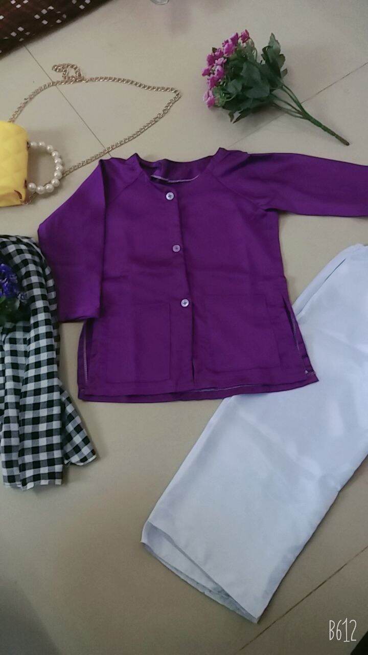 Set bà ba lụa satin tím kèm khăn rằn xinh yêu
