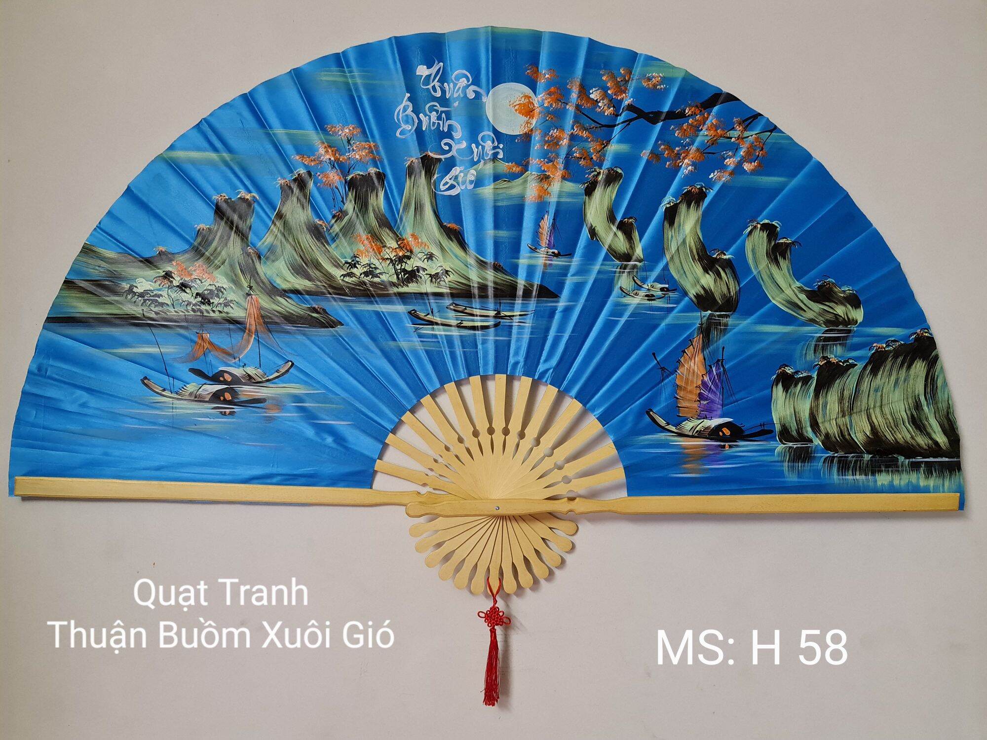 Quạt Vải Lụa Tranh Treo Tường Kích Thước Lớn 1m50 (quạt giấy, quạt vải)