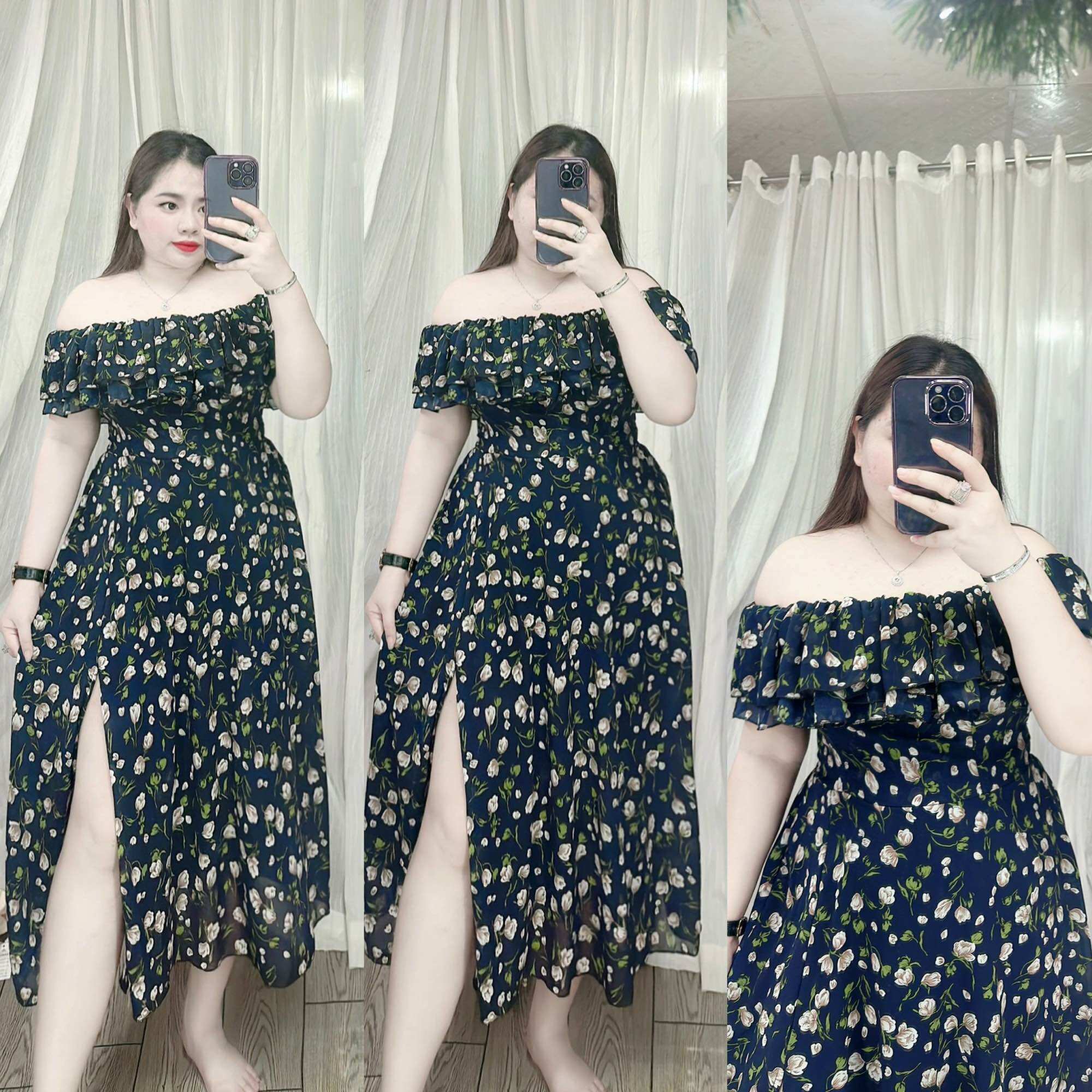 [Bigsize 60-85kg] Đầm voan xẻ tà