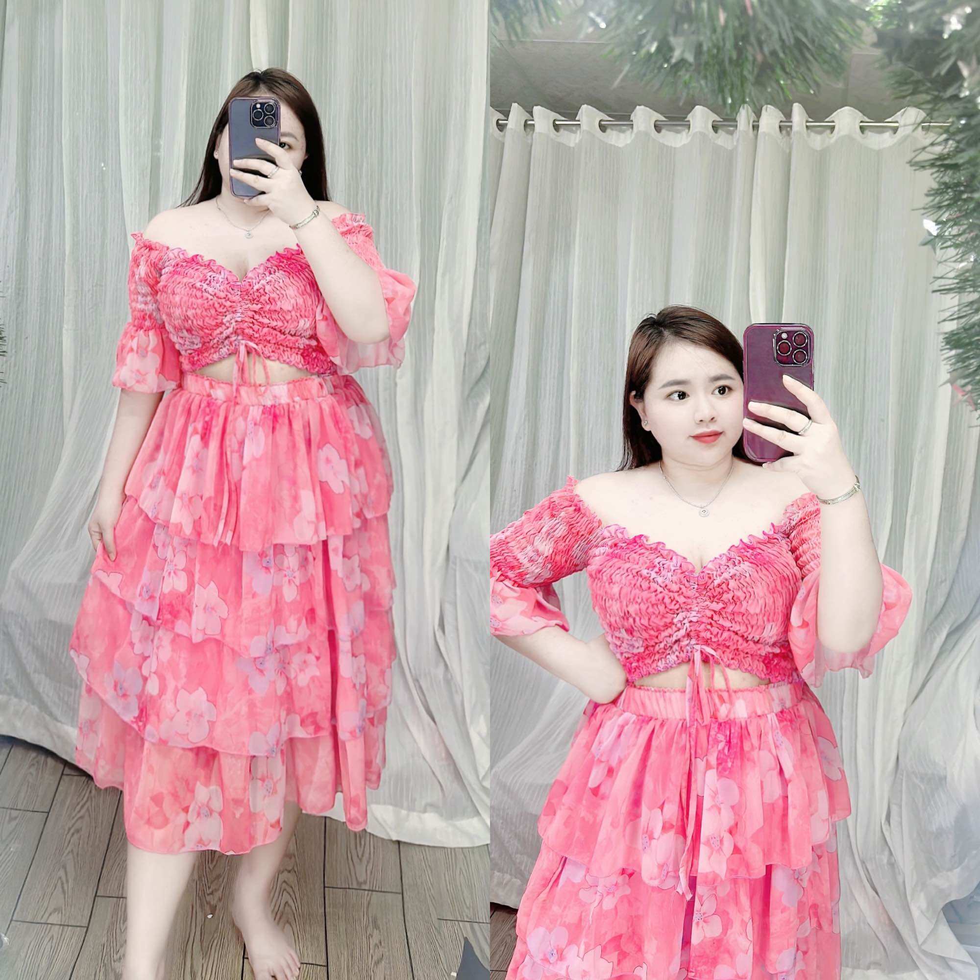 [Bigsize 65-95kg] Set áo rút chân váy 4 tầng