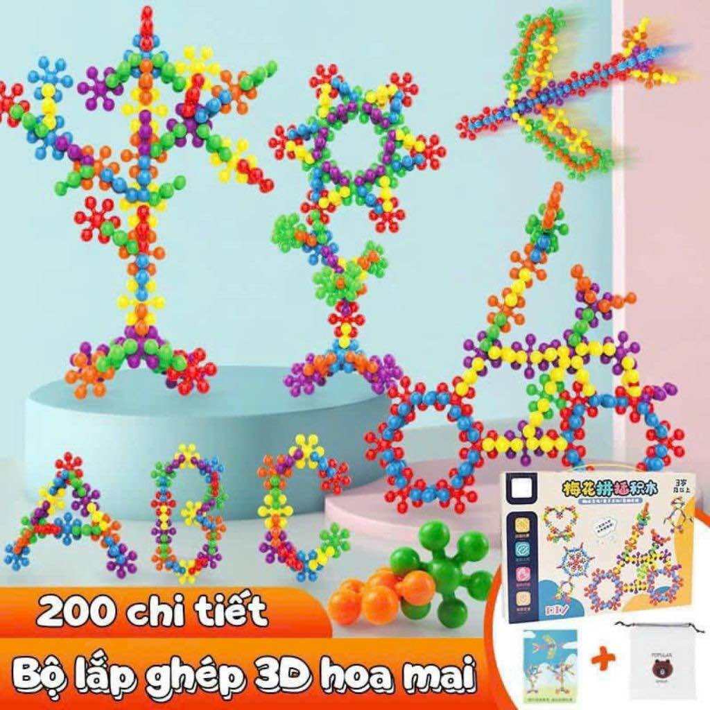 Hộp lego hoa mai 200 chi tiết. Đồ chơi lắp ráp xếp hình bông tuyết sáng tạo cho bé