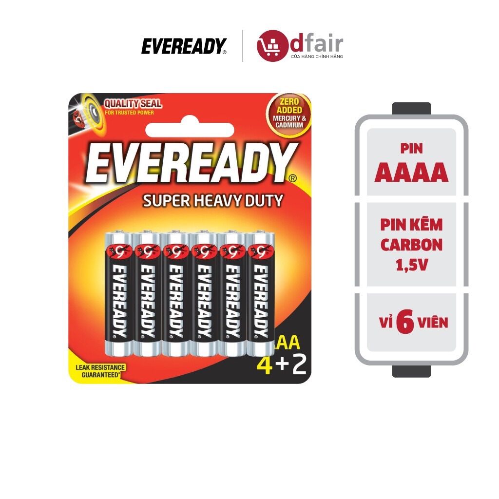 Pin aa 1215, aaa 1212 eveready super heavy duty vỉ 6 viên hàng chính hãng
