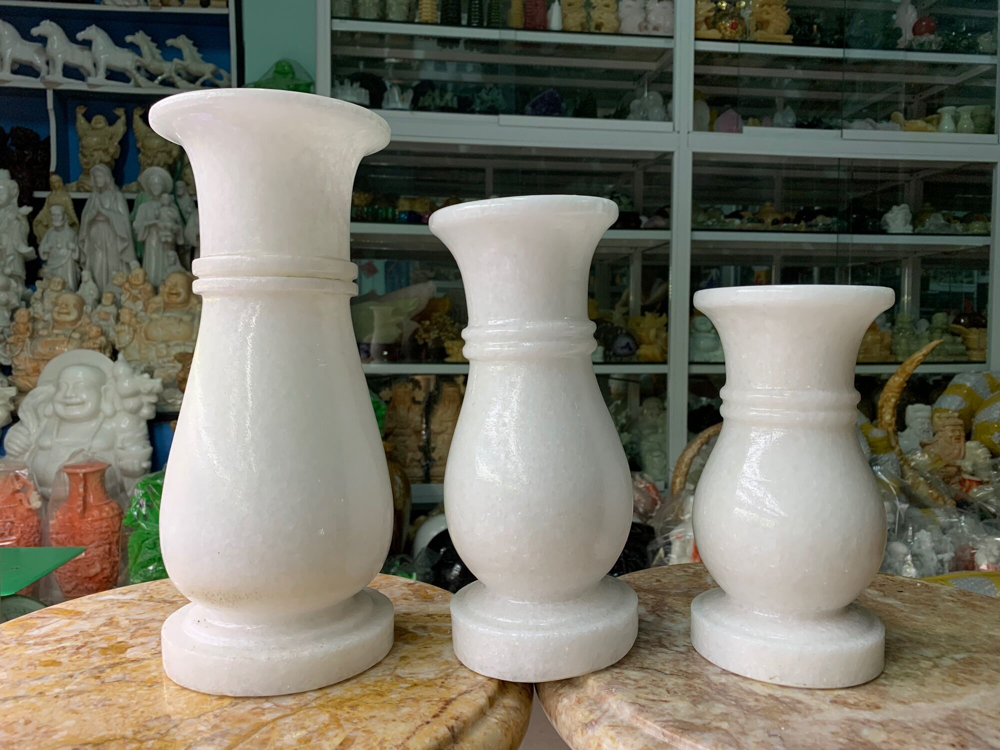 Bình Hoa Đá Cẩm Thạch Trắng - cao 25cm