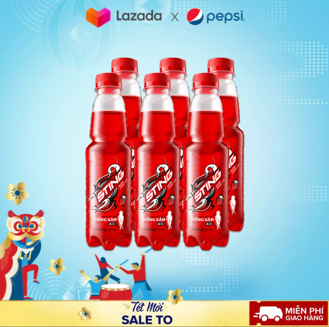 Lốc 6 chai nước ngọt sting dâu đỏ chính hãng Pepsi 330 ml