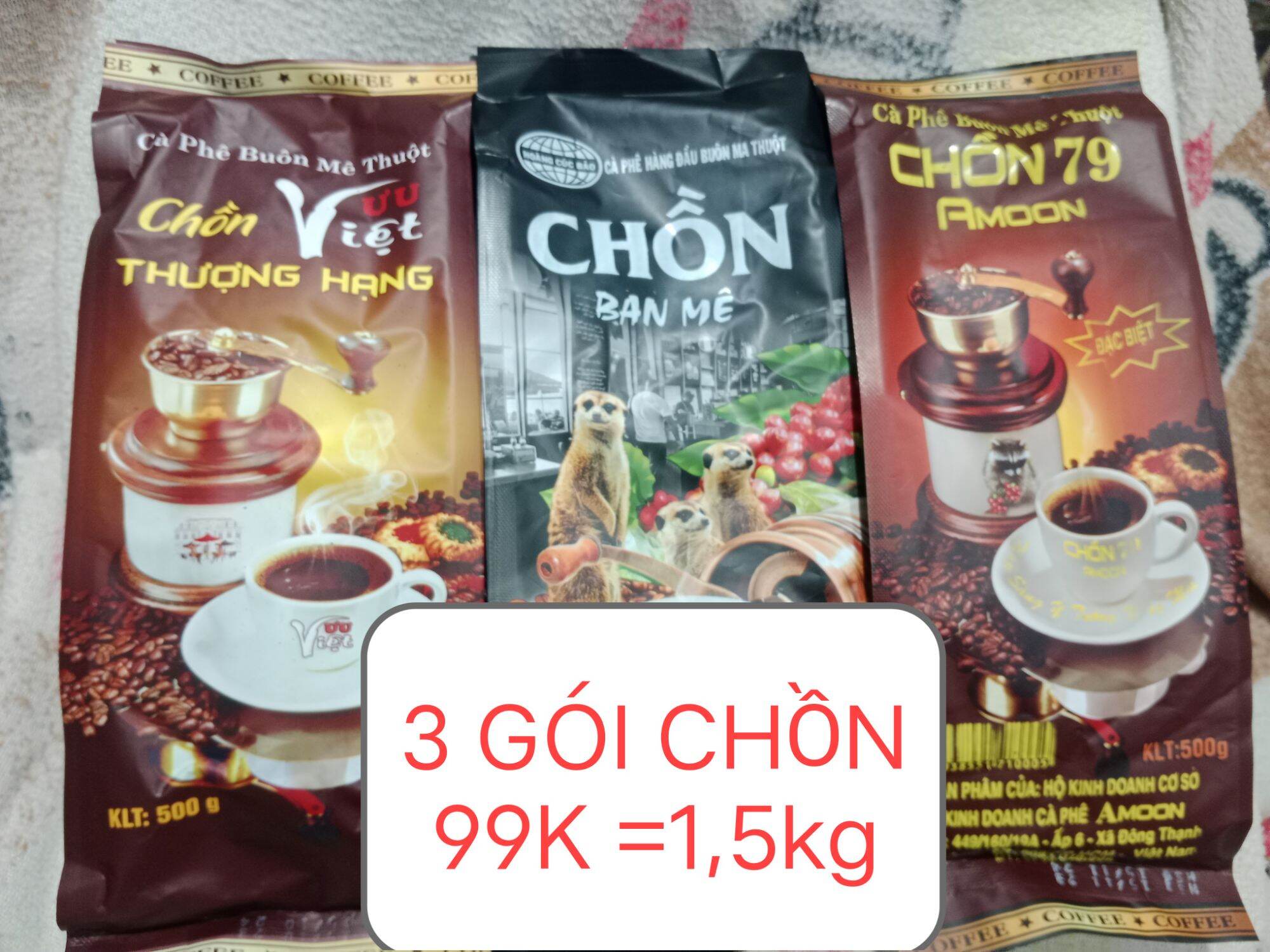 combo 3 gói cafe (Chồn Thượng Hạng+Chồn Ban Mê+Chồn 79) Thơm Béo Ít đắng=1.5kg
