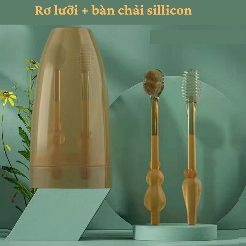 Bộ bàn chải và tưa lưỡi silicon,dụng cụ vệ sinh răng miệng cho bé từ 0-3tuổi