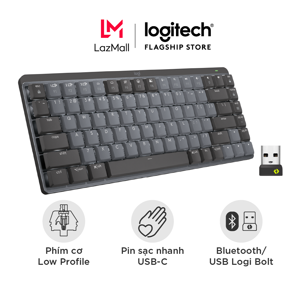 Bàn phím cơ không dây Logitech MX Mechanical Mini  – Tactile, chiếu sáng nền, sạc USB-C, mac OS | Win