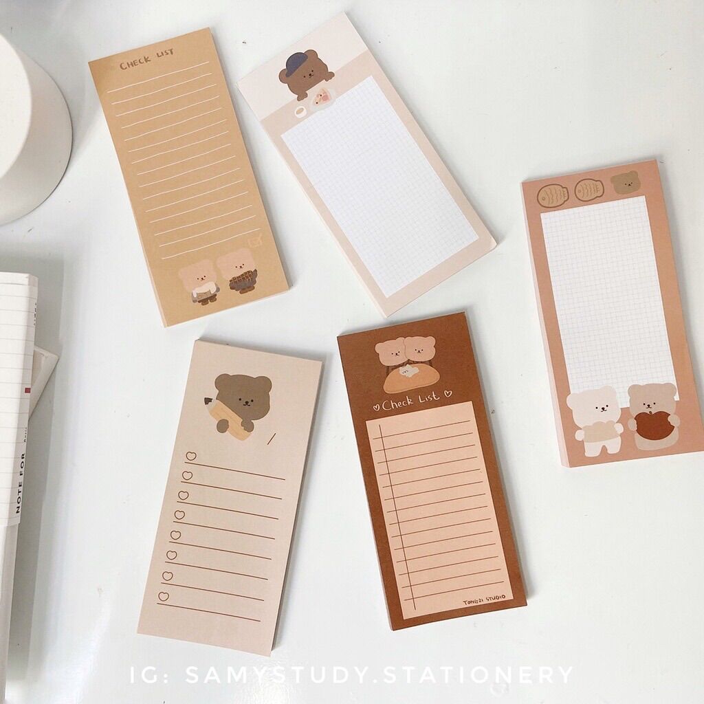 Tập 50 tờ giấy note, giấy ghi chú gấu nâu cute phong cách Hàn Quốc