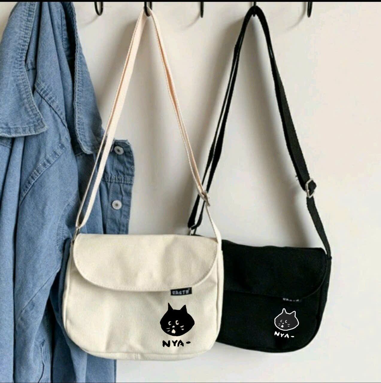 Túi đeo chéo, đeo vai, vải canvas, dây kéo chính và dây kéo túi trong