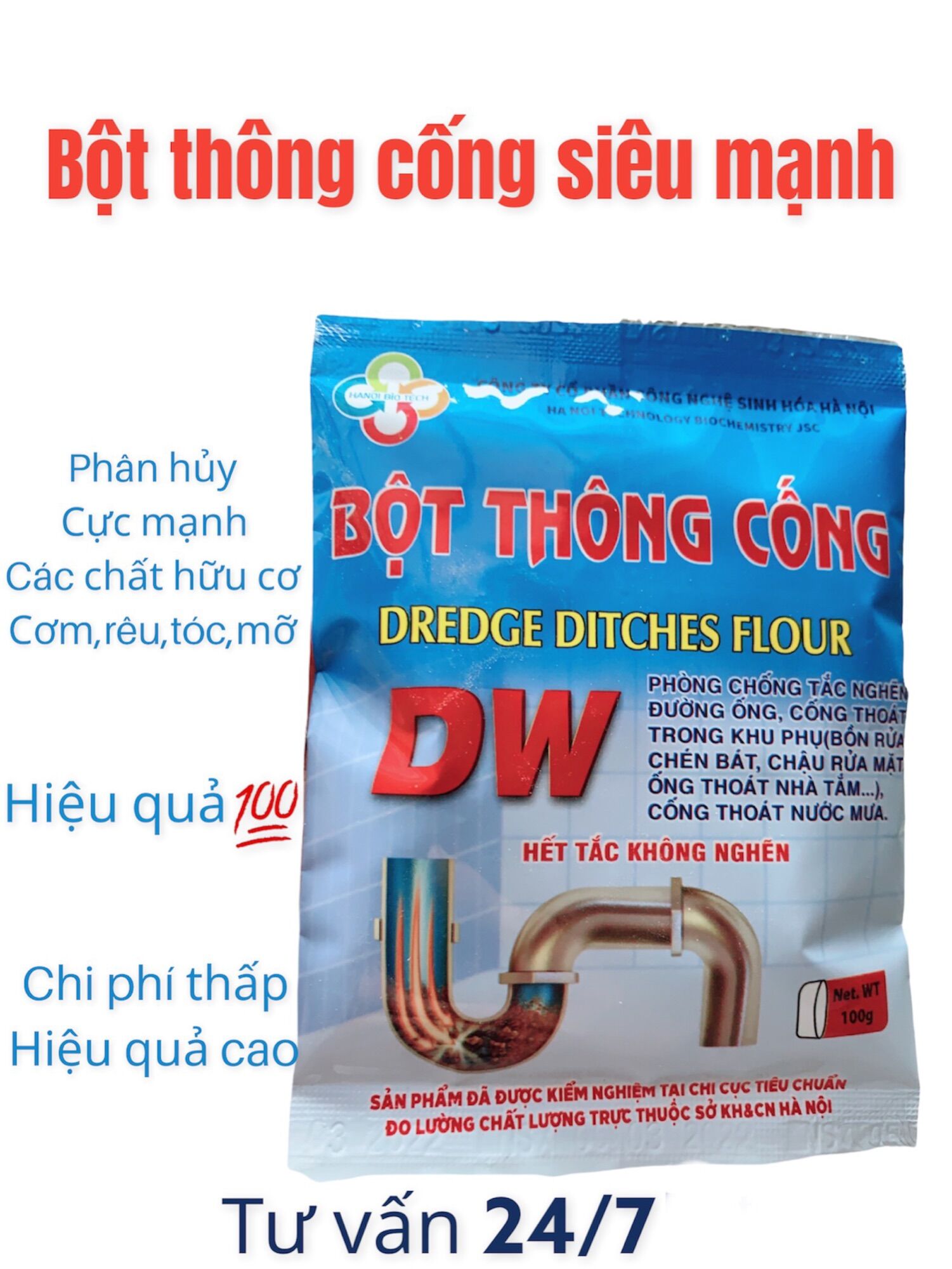 Bột Thông Tắc Cống CỰC MẠNH DW, Bồn Rửa Bát, Bồn Rửa Mặt, Đường Ống