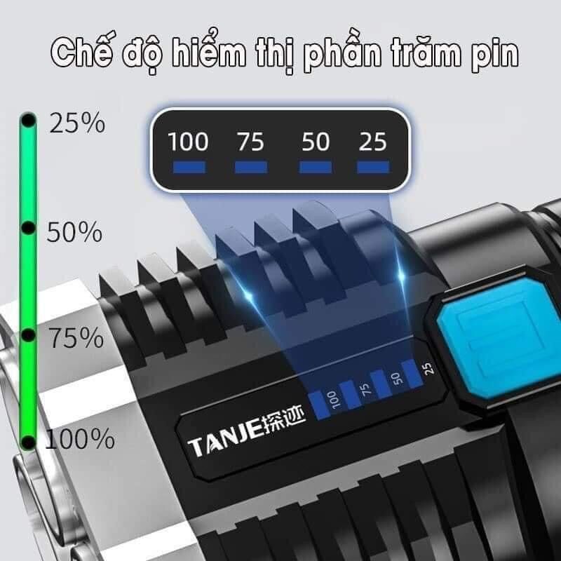 Đèn pin 4 bóng siêu sáng tích điện kt 13.5cm