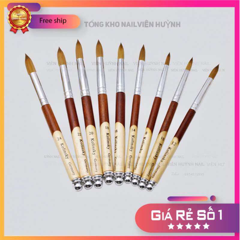 Cọ đắp bột Kolinsky Germany chính hãng - lông cọ mềm mướt , cán gỗ đủ số từ 12-22