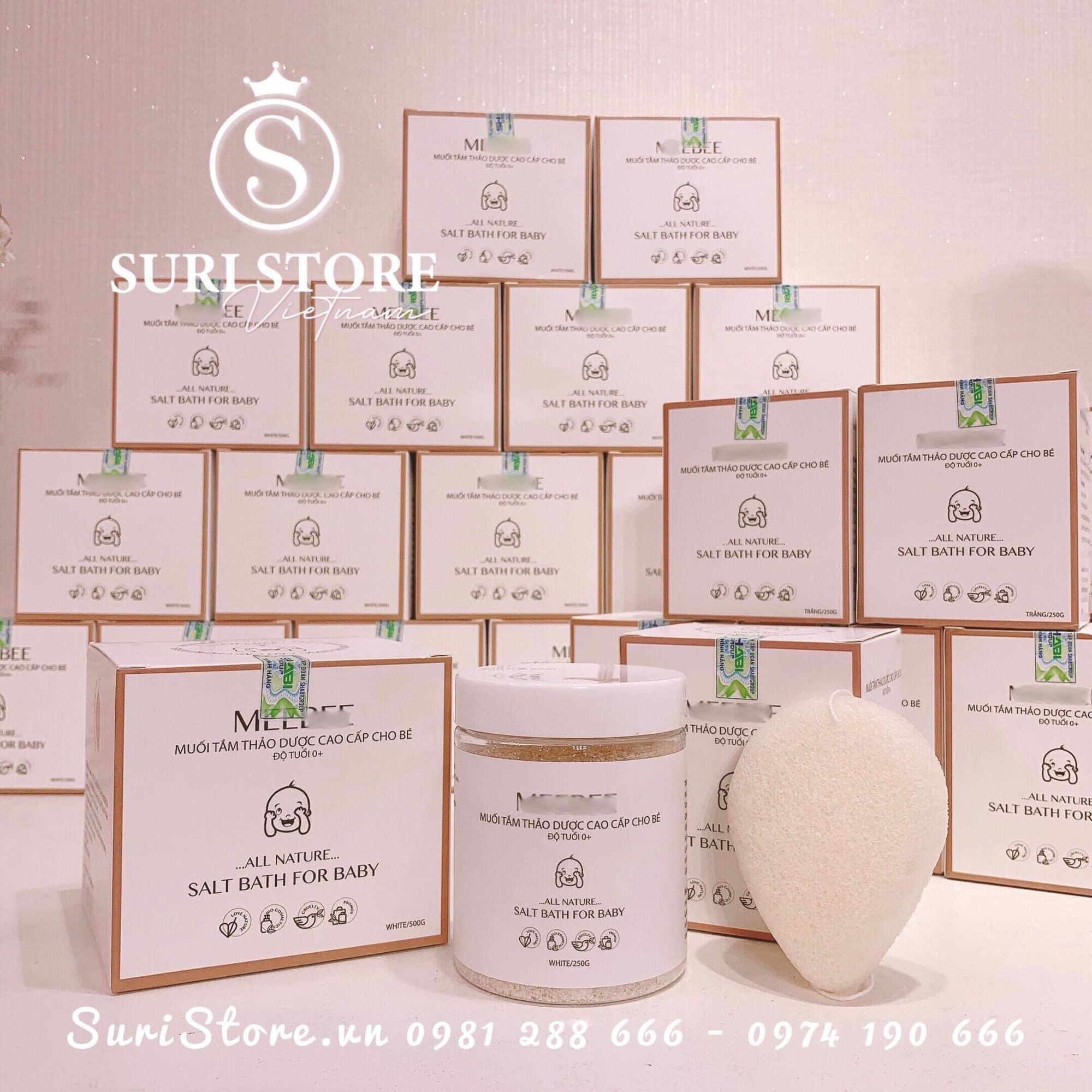 Muối tắm thảo dược cho bé 0+ Meebee 500g