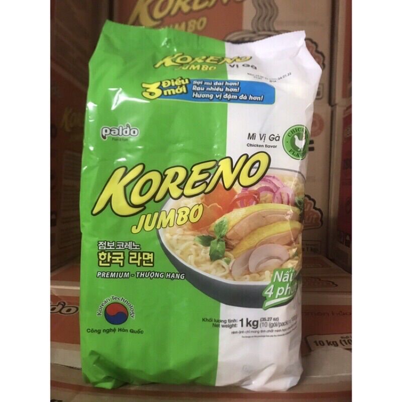 Mì Koreno Jumbo 1KG (10 Gói x 100G) - Đủ Vị