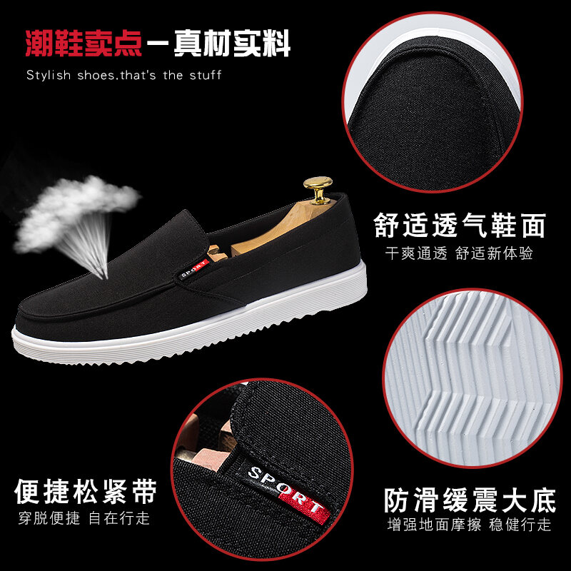Giày Nam Giày Vải Bắc Kinh Cổ Thoáng Khí Mùa Thu Giày Vải Cổ Thấp Lười Lười Thường Ngày Cho Nam Giày Đế Bằng Dễ Phối