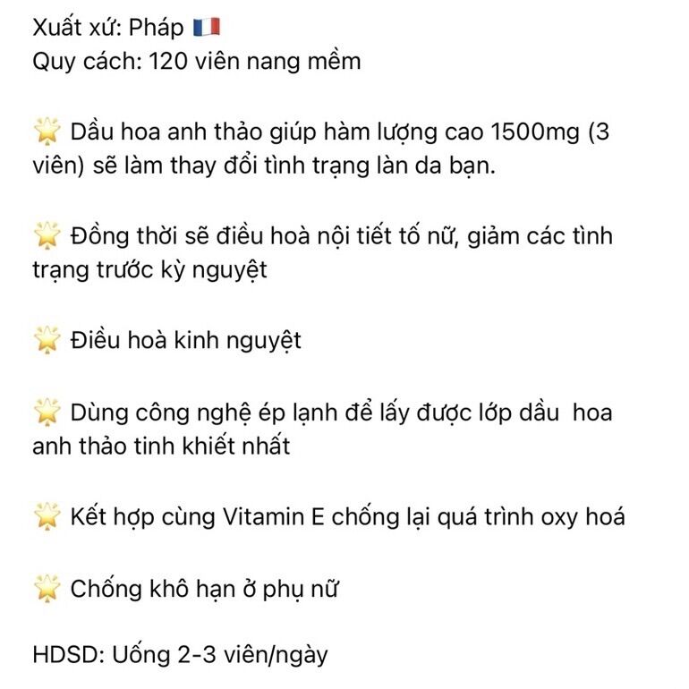 (Bill Pháp) Tinh dầu Hoa Anh Thảo ép lạnh Nat & Form (120 viên)