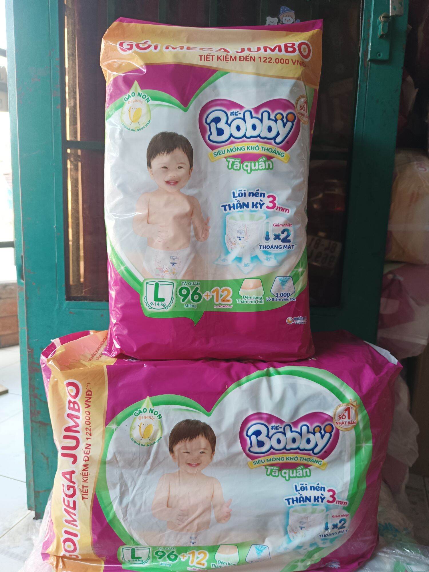 Giao ngay {TẶNG 12 MIẾNG} Gói Tã quần Bobby mega Jumbo gạo non organic dưỡng da ngừa hăm size M 112+