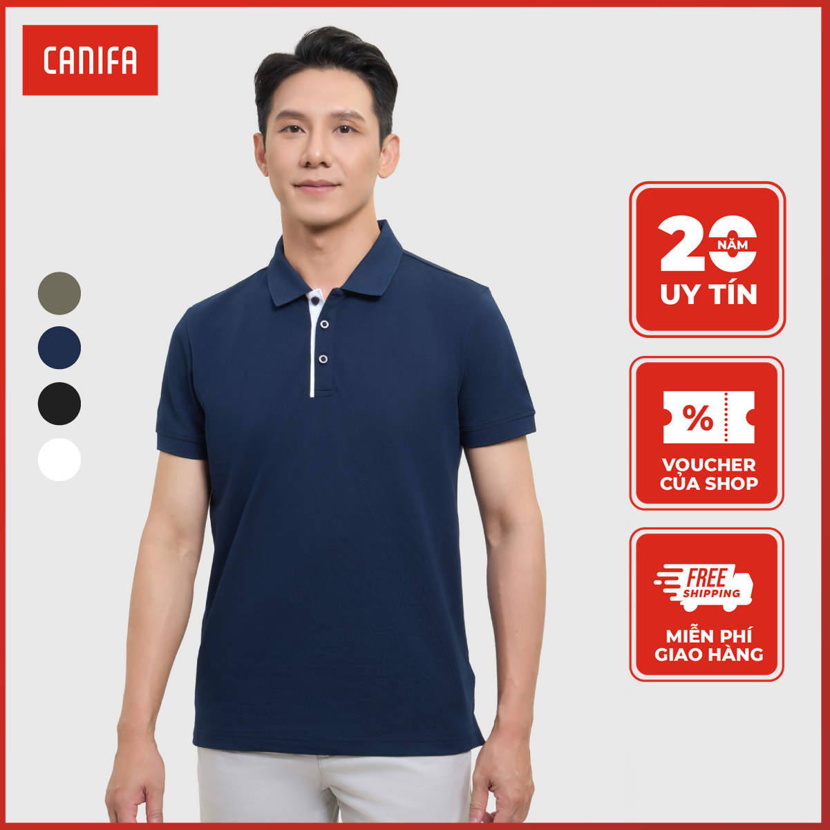 Áo polo nam CANIFA ngắn tay phom dáng cơ bản mặc đi làm đi chơi 8TP26A003