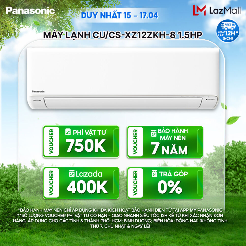 [Trả góp 0%] Máy lạnh/Điều hòa Panasonic Inverter CU/CS-XZ12BKH-8 - 1.5HP - Hai chiều - Lọc sạch không khí NanoeX - Wifi - Hàng chính hãng
