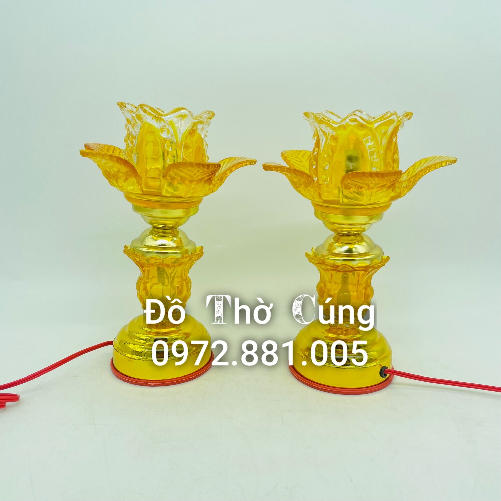 Đèn thờ thủy tinh 1 bông cao 22cm