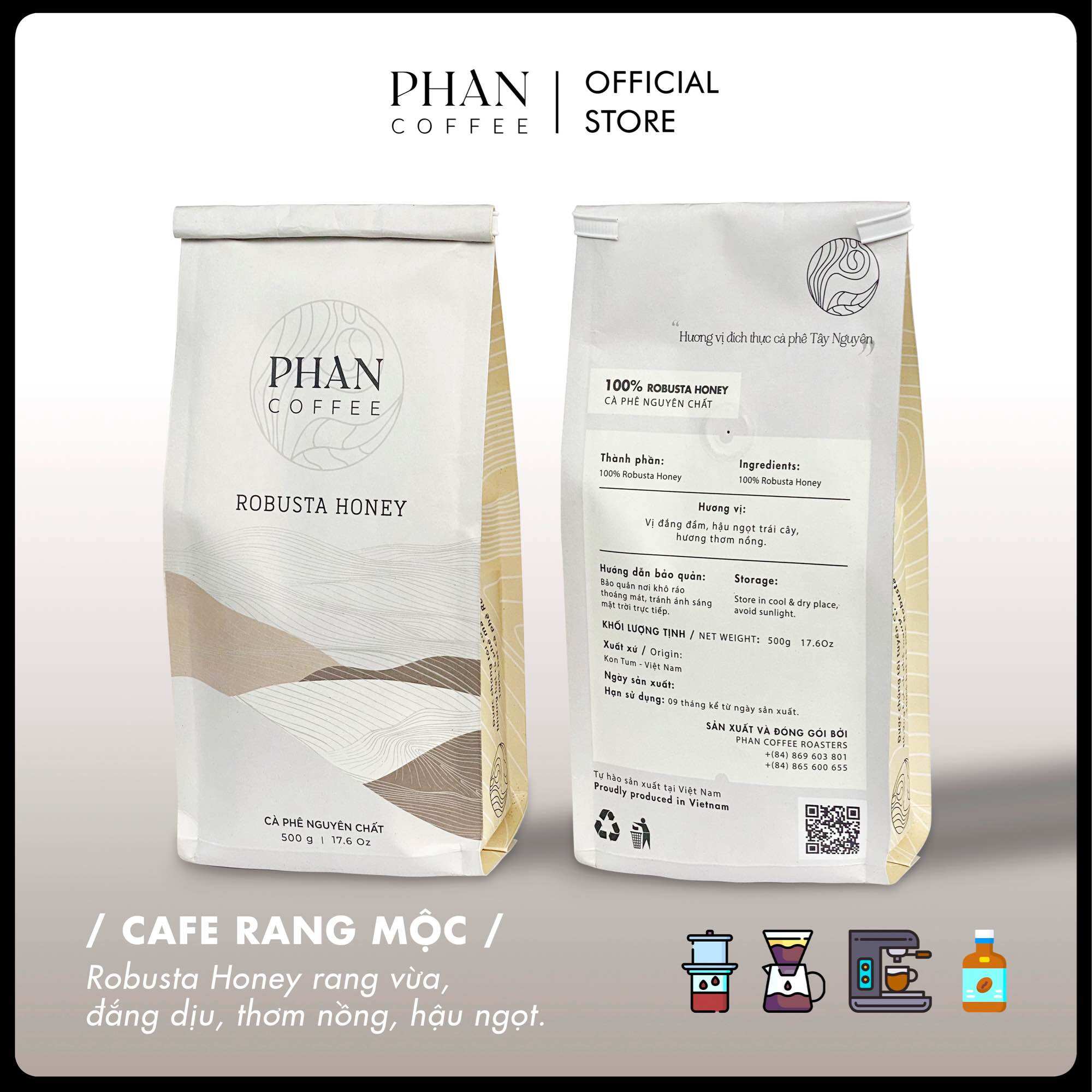 Cà phê ROBUSTA HONEY nguyên chất rang mộc vị đắng đầm hậu ngọt sâu thơm nồng pha phin pha máy - Phan Coffee