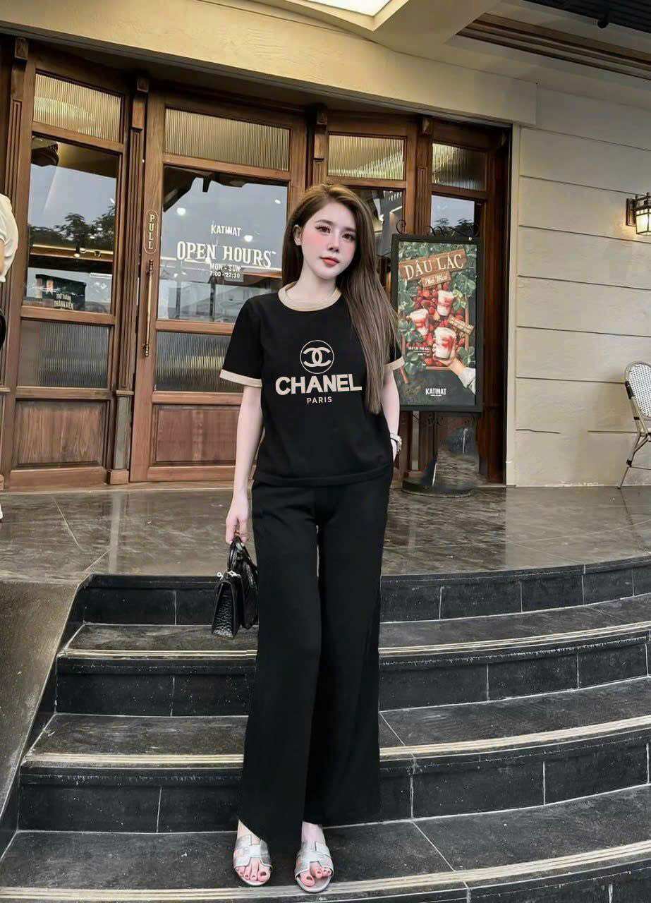 Sét bộ nữ quần dài ống rộng thun cotton cao cấp