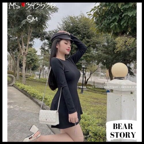 Đầm hở lưng tay dài - đầm xoè By candystyle