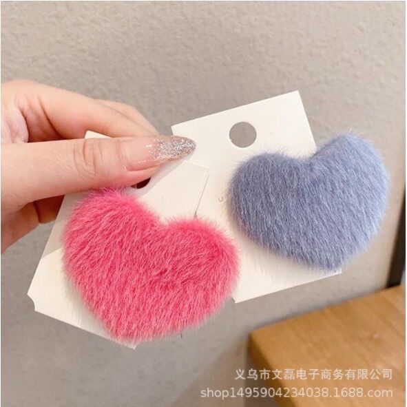 Kẹp tóc lông thỏ hình trái tim kẹp mái dễ thương