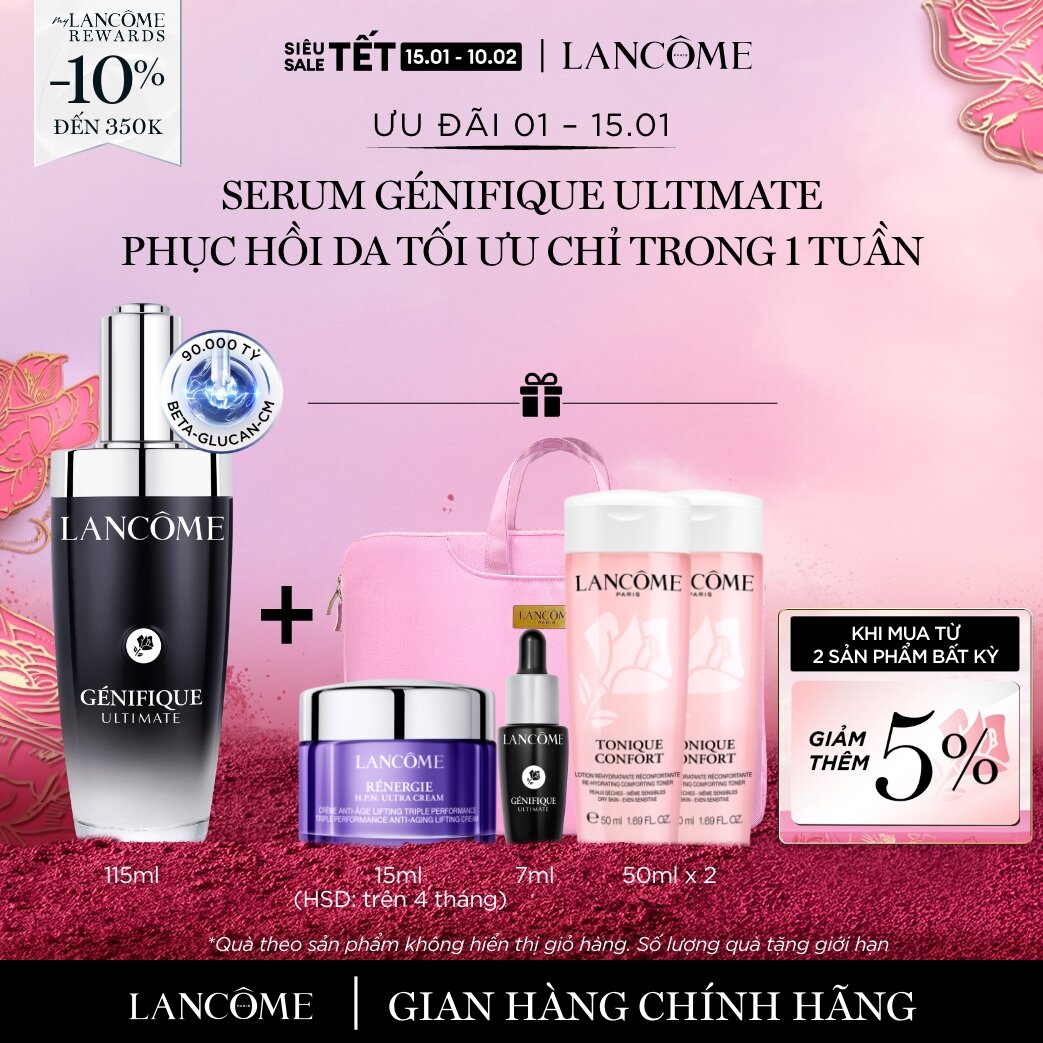   CHỈ 1-15 1-Mua 1 Tặng 5-Voucher 10%-TỐI ĐA 350K  SERUM PHỤC HỒI DA TỐI ƯU TRONG 1 TUẦN LANCOME GENIFIQUE ULTIMATE B115ML 