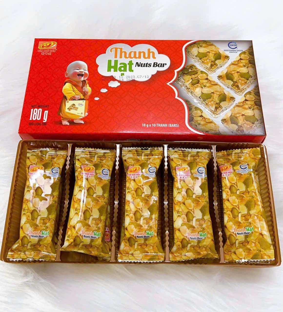 Kẹo thanh hạt Tân Huê Viên (180g, hộp 10 thanh kẹo)