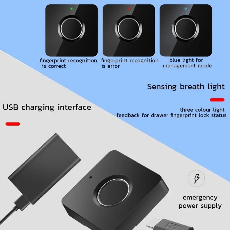 Fingerprint cabinet locks with built-in rechargeable battery