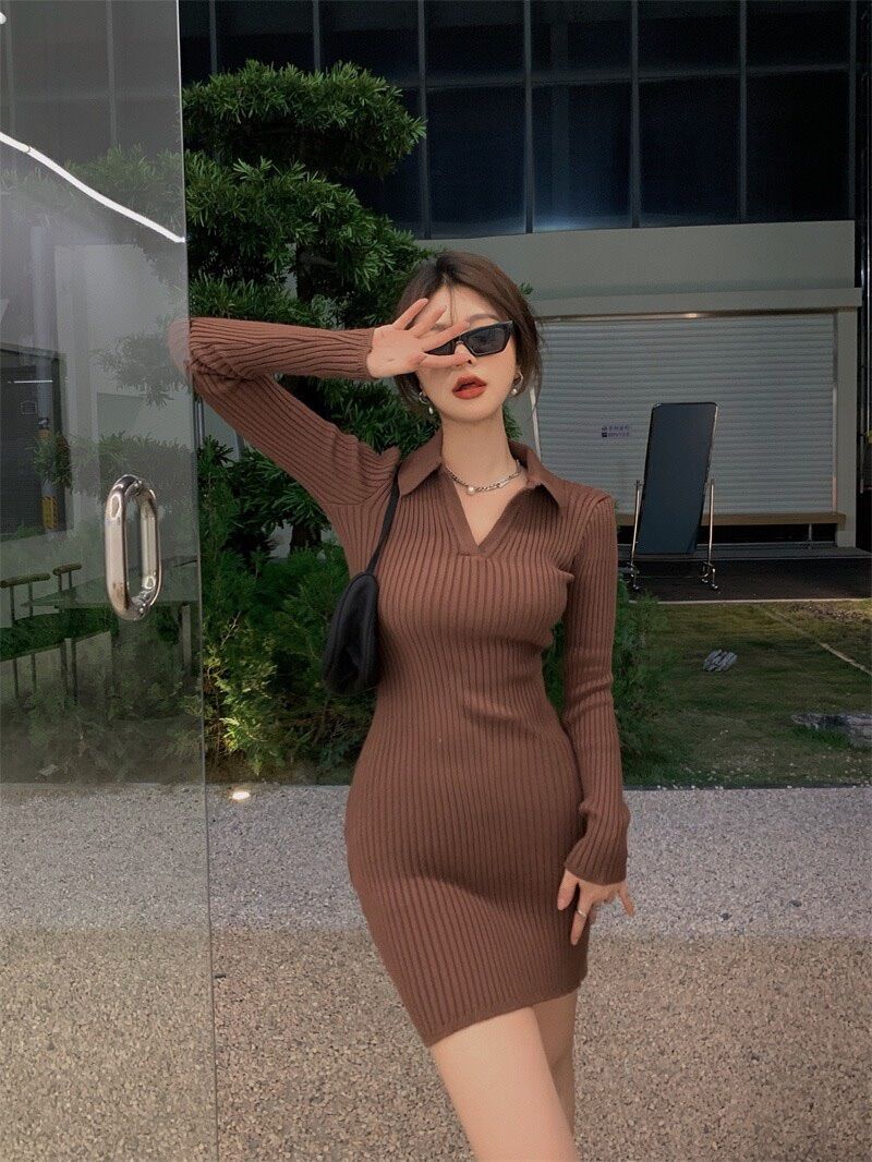 Đầm ôm body cổ trụ tay dài BDT1