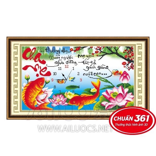 Tranh thêu chữ thập đồng hồ cha mẹ 56713/ 73x41cm/ chưa thêu