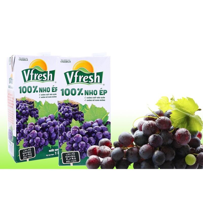 NƯỚC VFRESH NHO ÉP 100% - HỘP GIẤY 1L