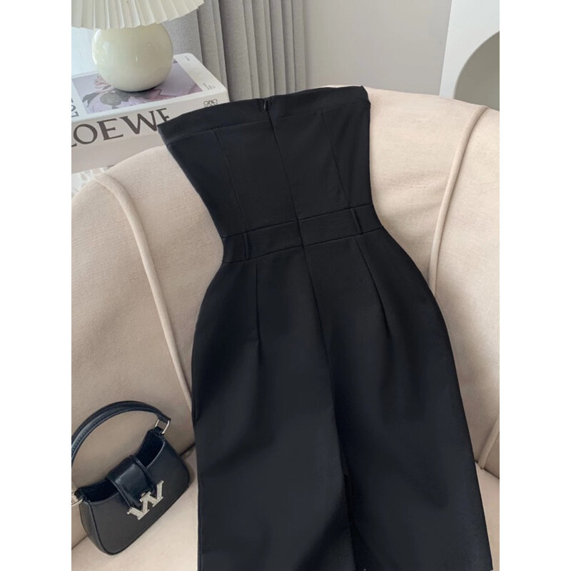 [HÀNG ĐẸP] Jumpsuit Đen Ống Loe Đính Nút Có Túi